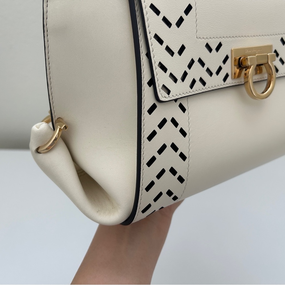 Salvatore Ferragamo Calfskin Perforated Sofia Satchel in Ivory with Dust Bag - Picture 16 of 16